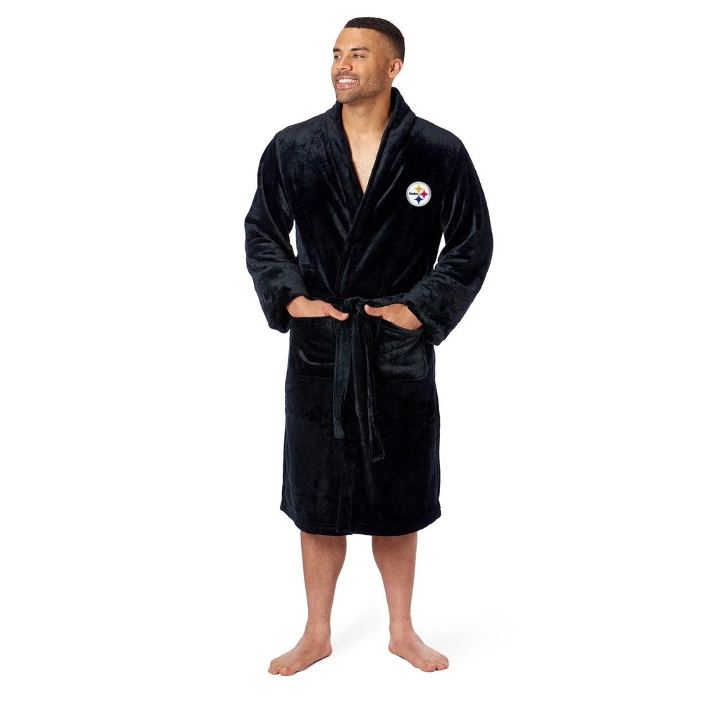 Pittsburgh Steelers Mens Black Bath Robe Adult Large X-Large Super Soft Football